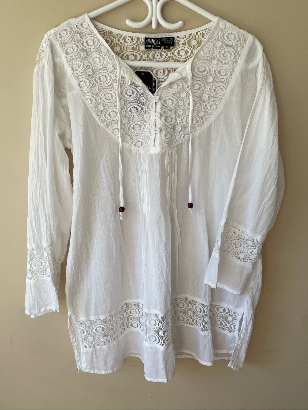 White Lace-Trim Peasant Tunic